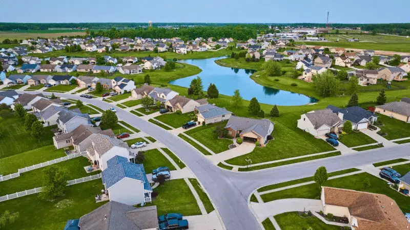 Aerial view of a managed residential community