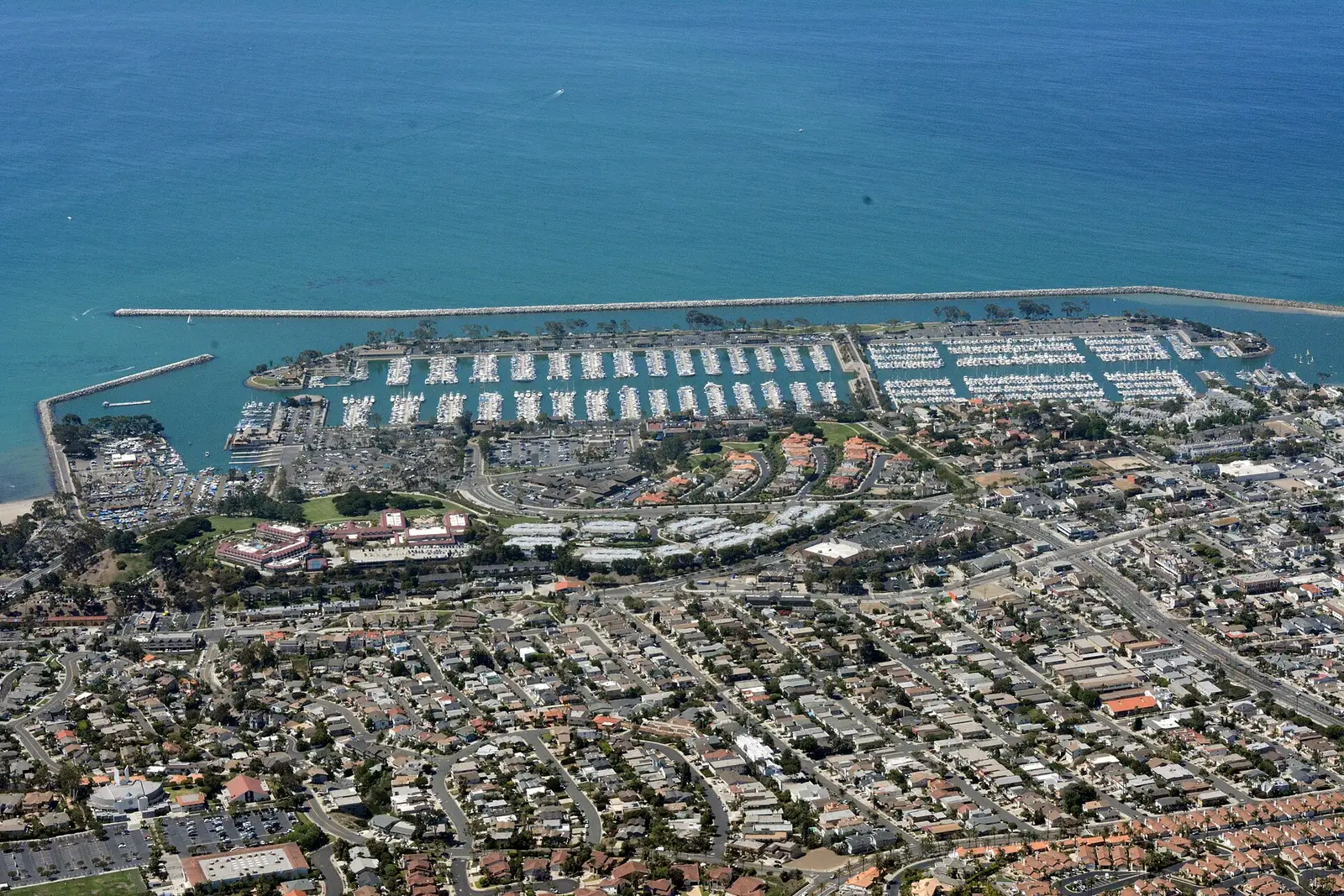 Aerial view of Dana Point Harbor and surrounding communities
