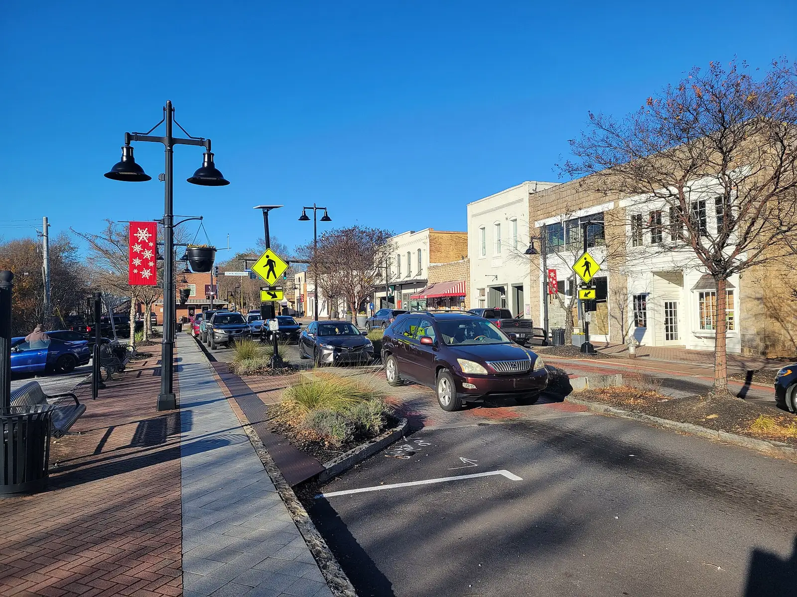 Storefronts along Main Street in the historic downtown village of Stone Mountain, Georgia