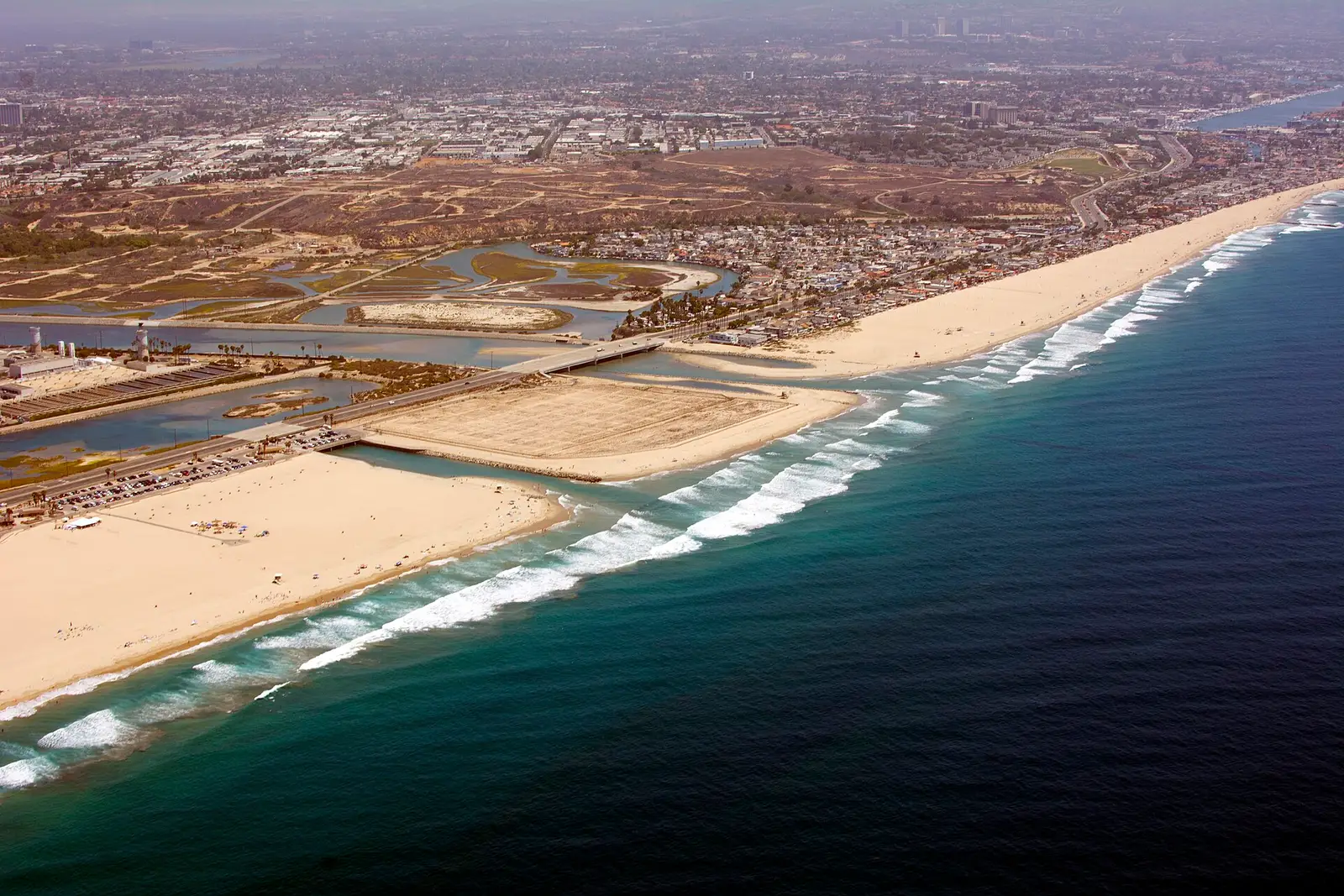 Aerial view of the Orange County coastline near Costa Mesa