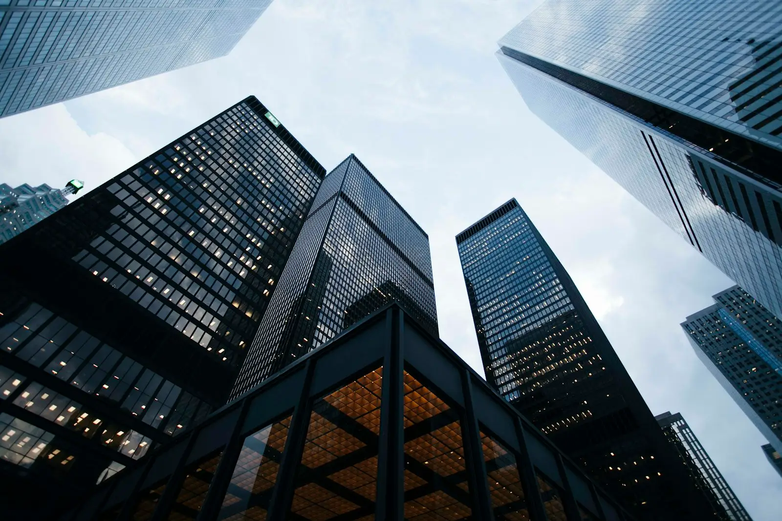 Modern professional office towers at dusk