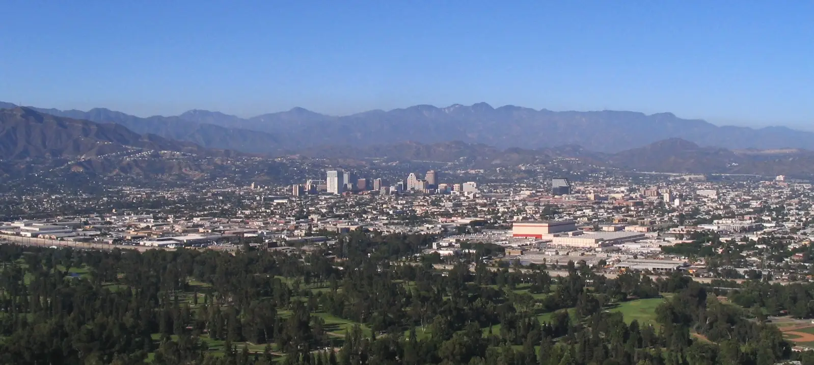 Downtown Glendale, California, with the Verdugo Mountains behind