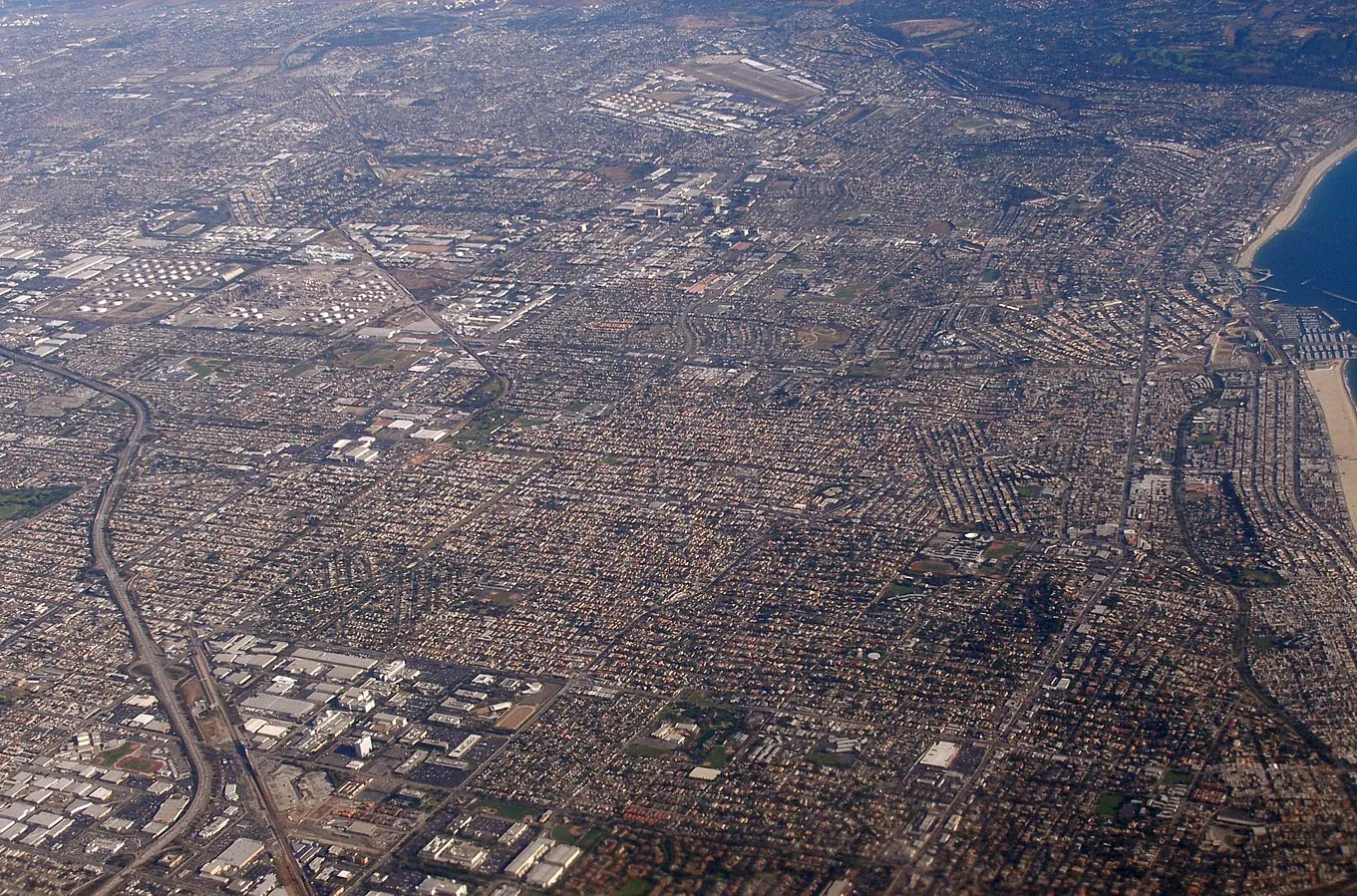Aerial view of Torrance and the South Bay coastline