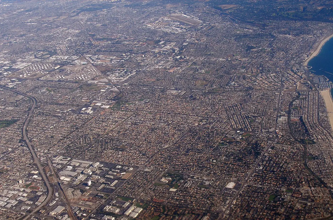 Aerial view of Torrance and the South Bay coastline