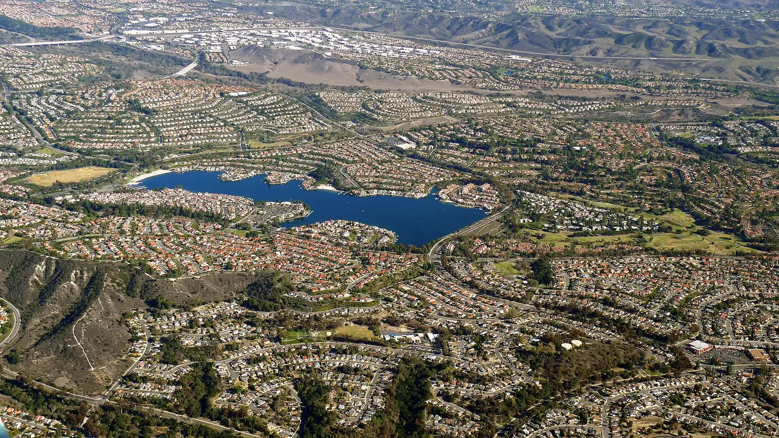 Aerial view of Lake Mission Viejo and surrounding master-planned communities