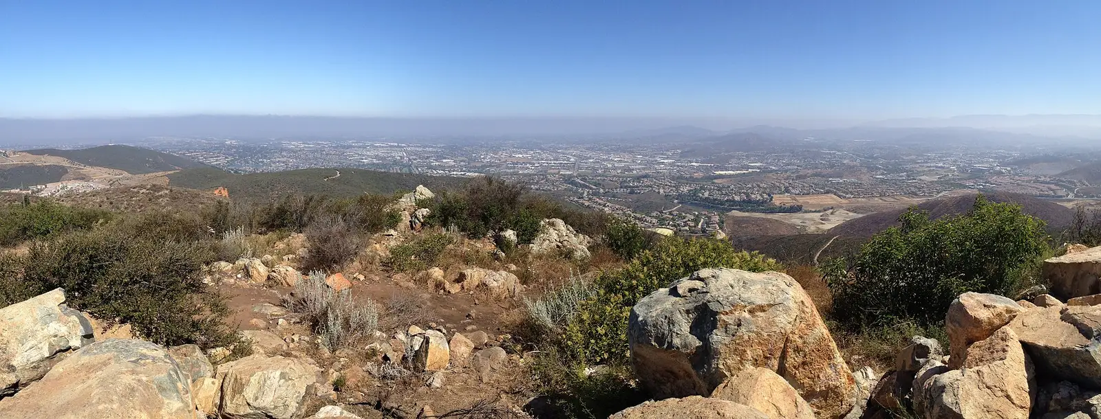 Panoramic view over the hills and neighborhoods of San Marcos, California, from Double Peak Park