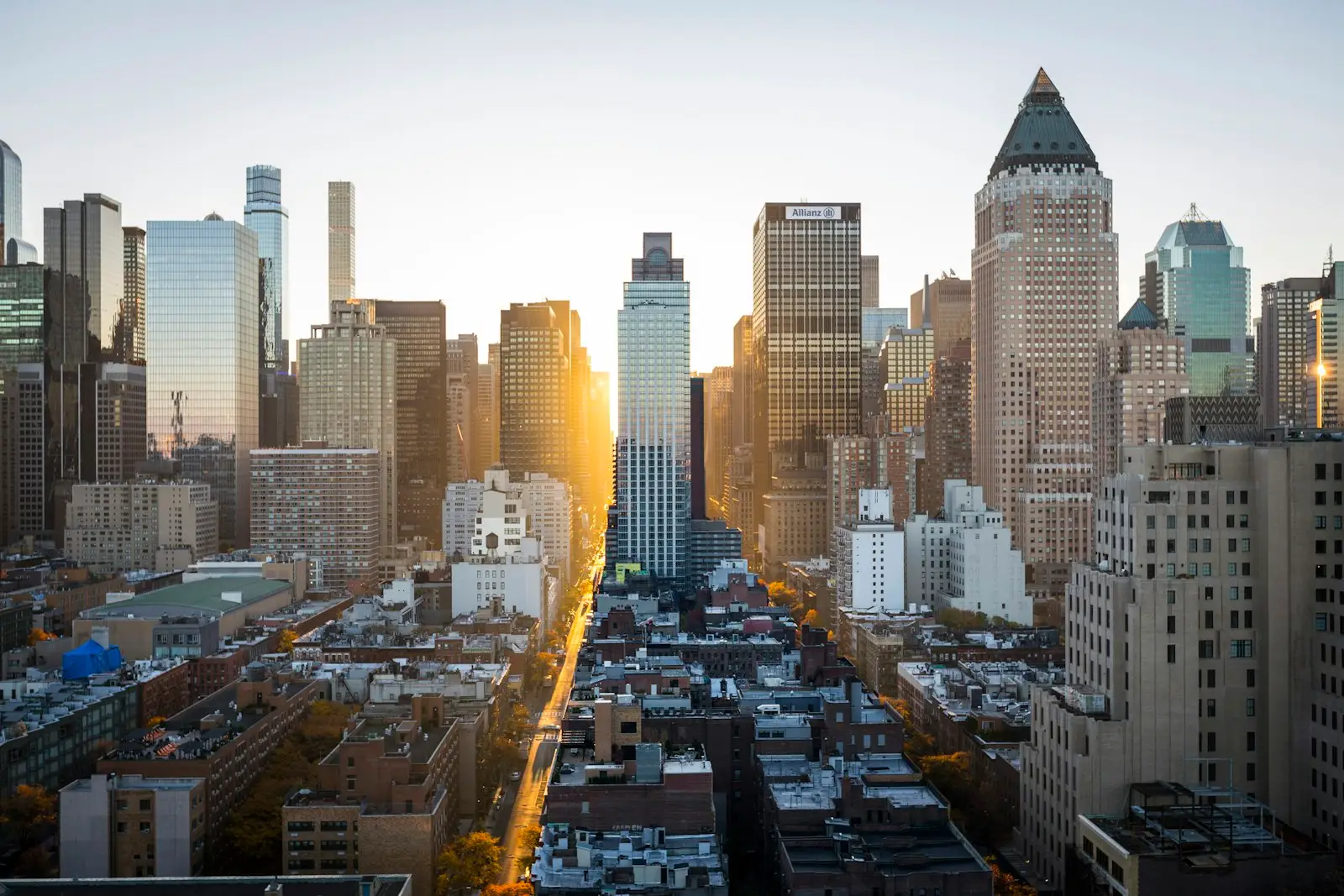 City skyline at golden hour